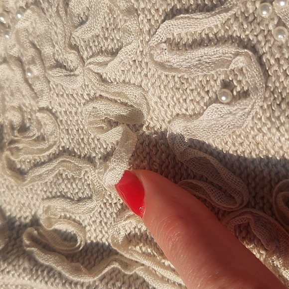 Donna Karan Vintage Long Neutral Deep-V Woven Rayon Cardigan with Pearls… - Picture 7 of 7